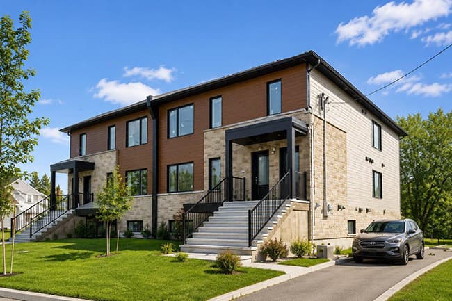 Duplex neuf à façade de brique et de bois